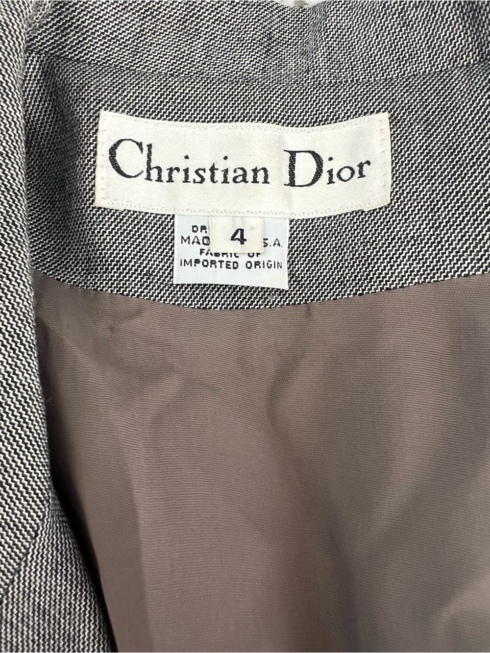 vintage Christian Dior Gray Houndstooth Sport Coat with Taupe Lining